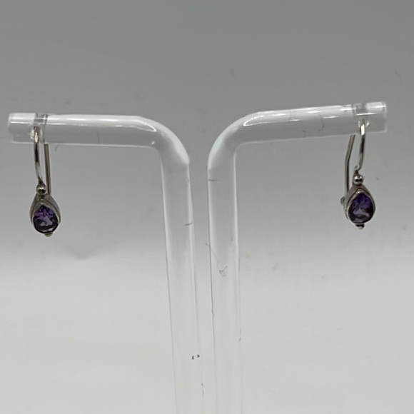 AMETHYST AND STERLING SILVER EARRINGS .75” LONG - Picture 1 of 6